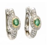 Emerald-brilliant earrings WG/GG 750/000 with 2 oval faceted emeralds 5.4 x 4.2 mm green,