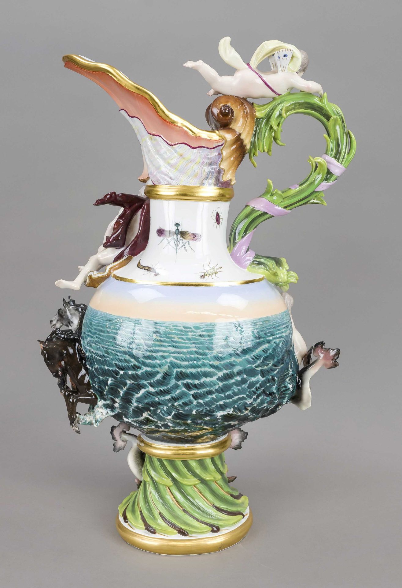 A splendid jug as an allegory of water, Meissen, Knauf Schwerter, mark 1850-1924, 1st choice, from a - Image 2 of 7