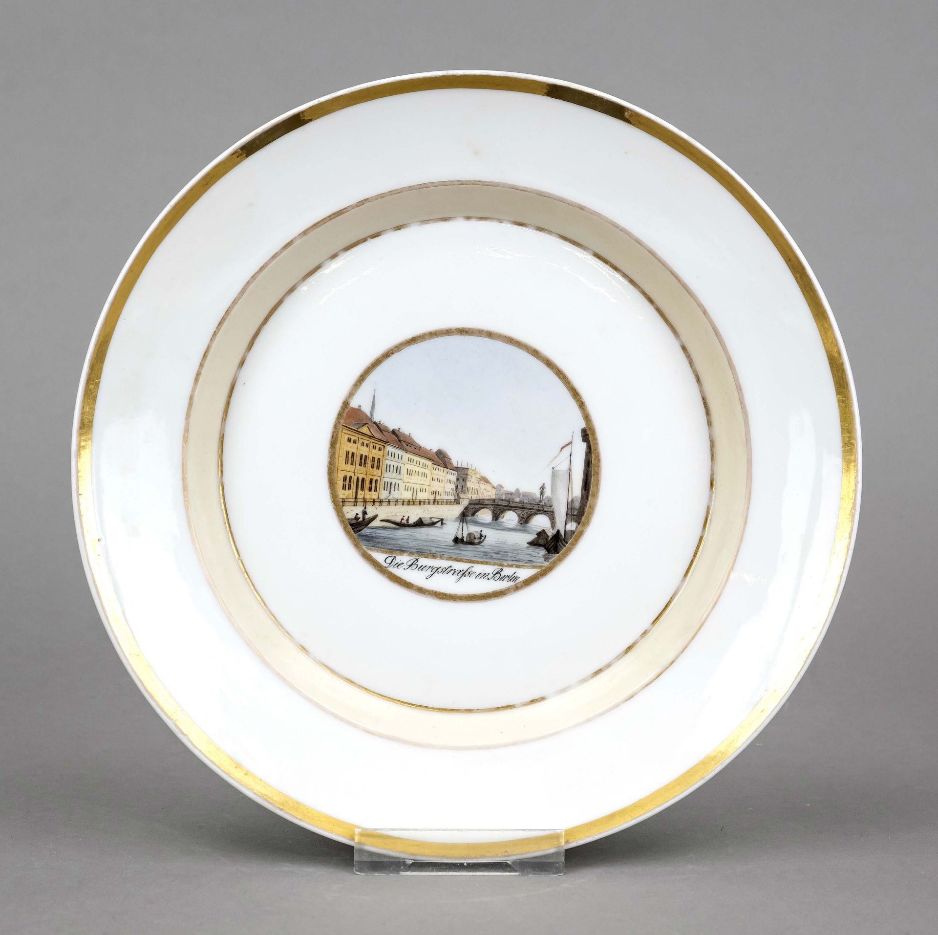 View plate, KPM Berlin, 1830s, painter's mark 1823-32, antique smooth form, the mirror with