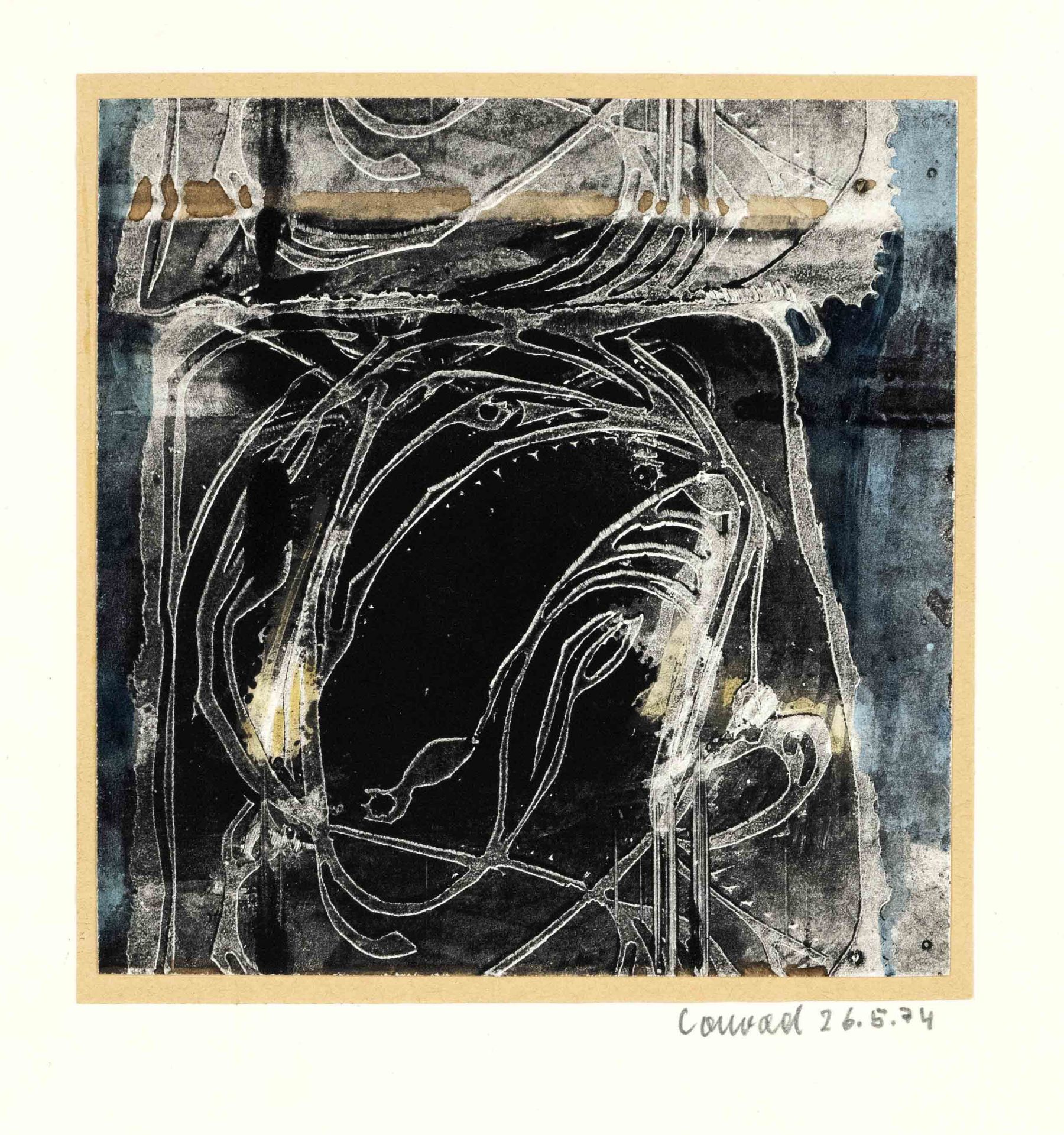 signed Conrad, artist of the Informel around 1970, group of four small monotypes on paper, each - Image 3 of 4
