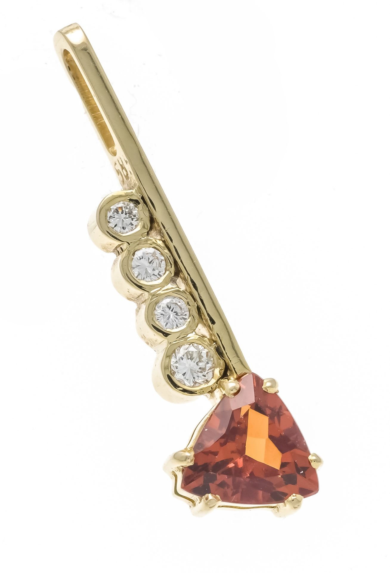 Mandarin garnet diamond pendant GG 585/000 with a faceted mandarin garnet 0.90 ct with very good