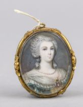 Oval miniature, French, 19th century, polychrome tempera painting on bone plate. Princesse de