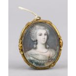 Oval miniature, French, 19th century, polychrome tempera painting on bone plate. Princesse de