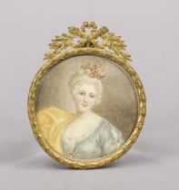 Miniature, 18th/19th century, polychrome tempera painting on bone plate, unopened, round portrait of