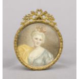 Miniature, 18th/19th century, polychrome tempera painting on bone plate, unopened, round portrait of