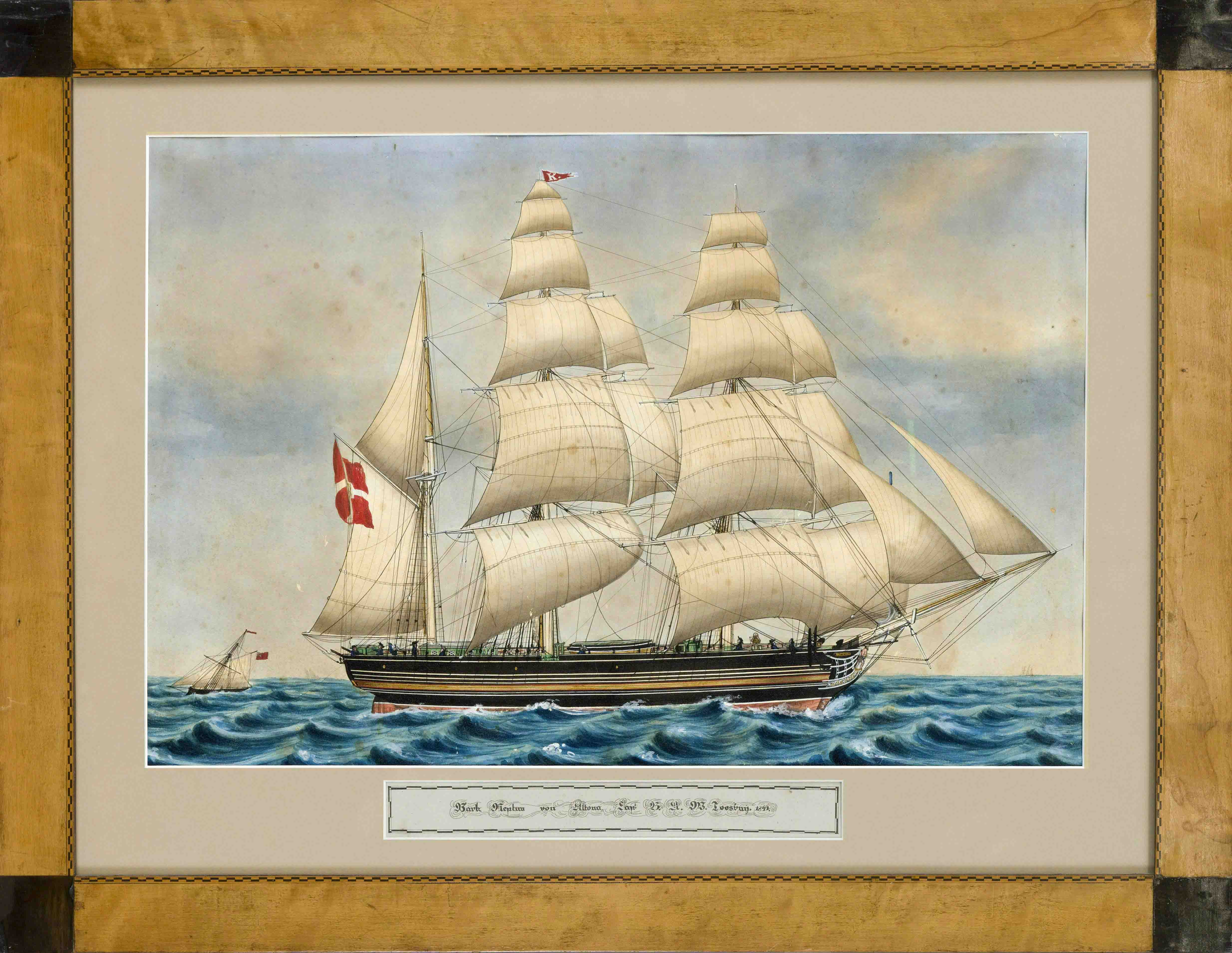 Captain's picture of the 19th century, ship portrait of the barque Neptun from Altona Capt.