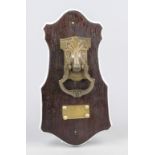 Bell push, early 20th century, brass/bronze. Floral-geometric decoration, blank nameplate. On a