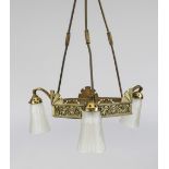 Ceiling lamp, early 20th century, hexagonal, openwork wreath with stylized palmette attachments. 3