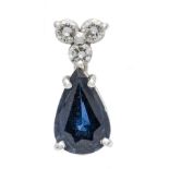 Sapphire-brilliant pendant WG 750/000 unmarked, tested, with a faceted sapphire drop 8.2 x 5.3 mm,