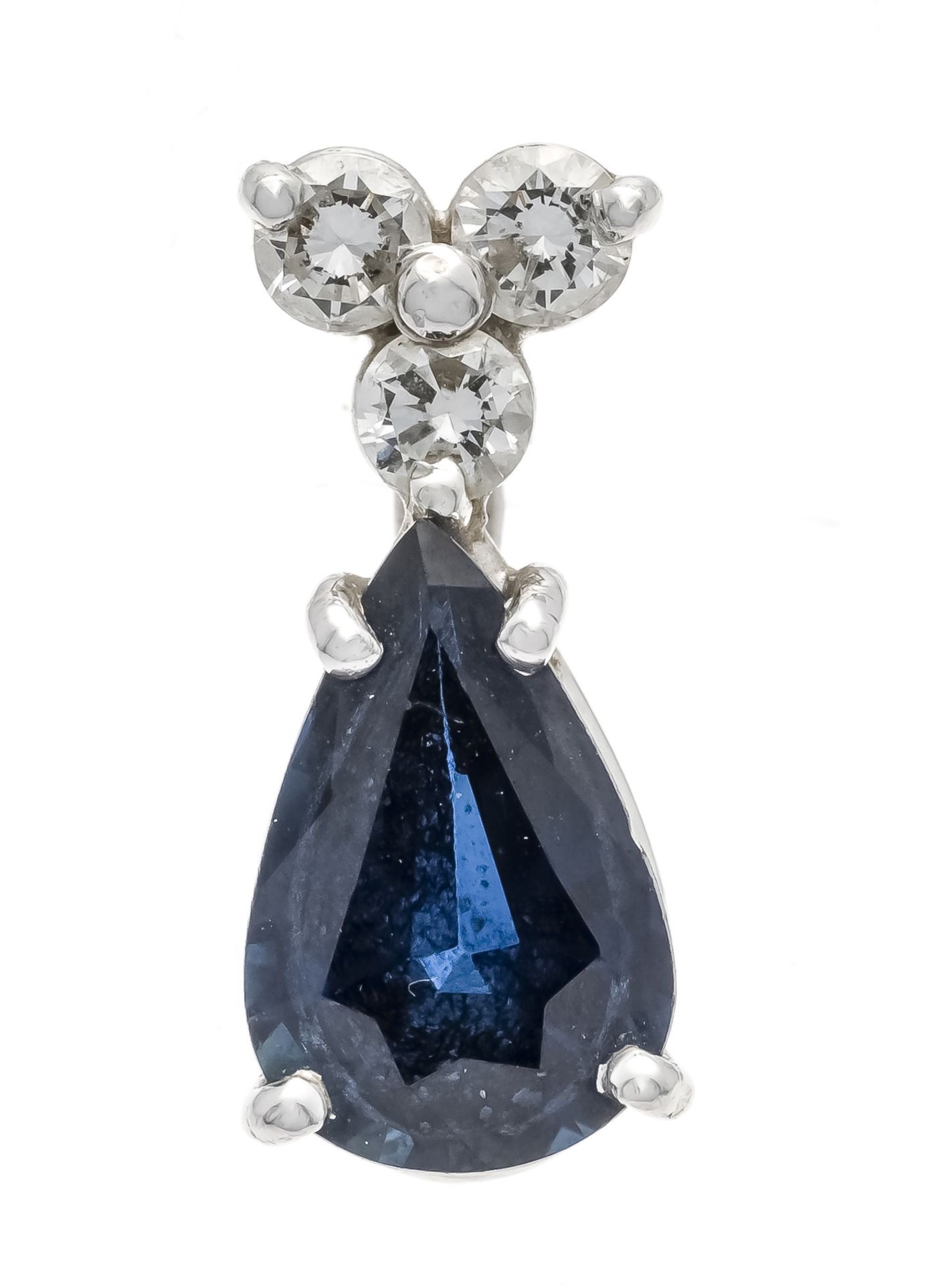 Sapphire-brilliant pendant WG 750/000 unmarked, tested, with a faceted sapphire drop 8.2 x 5.3 mm,