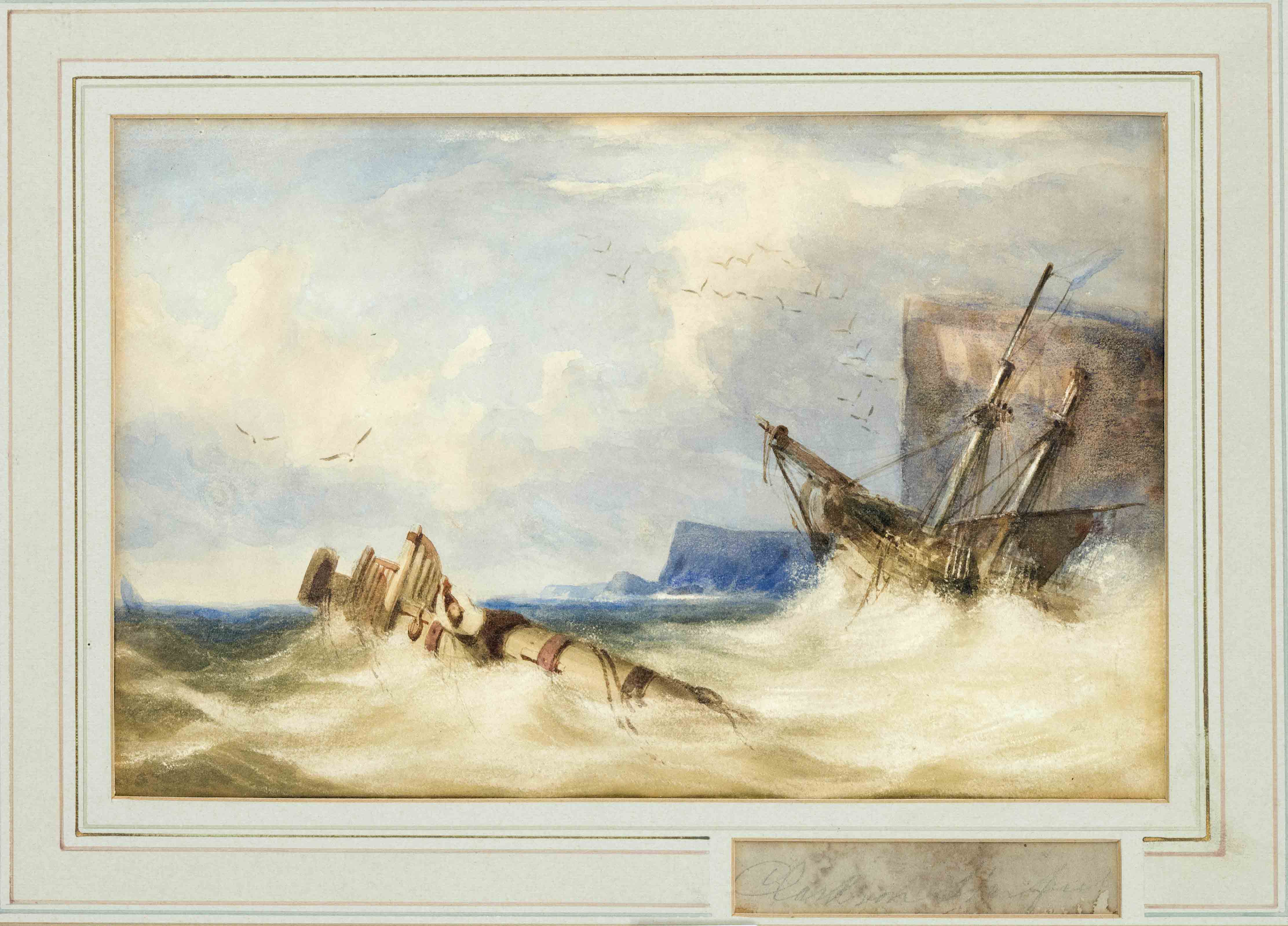 William Clarkson Stanfield (1793-1867), Shipwreck in front of a Steep Coast, watercolor on paper,
