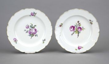 Two flat plates, KPM Berlin, 1800-1810, painter's mark1803-1813, Neuglatt form, polychrome