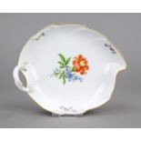 Leaf bowl, Meissen, mark after 1950, 2nd choice, polychrome painting, decor colorful flower with