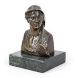 Adolf Josef Pohl (1872-1930), Bust of a miner, dark patinated bronze, signed on the shoulder,