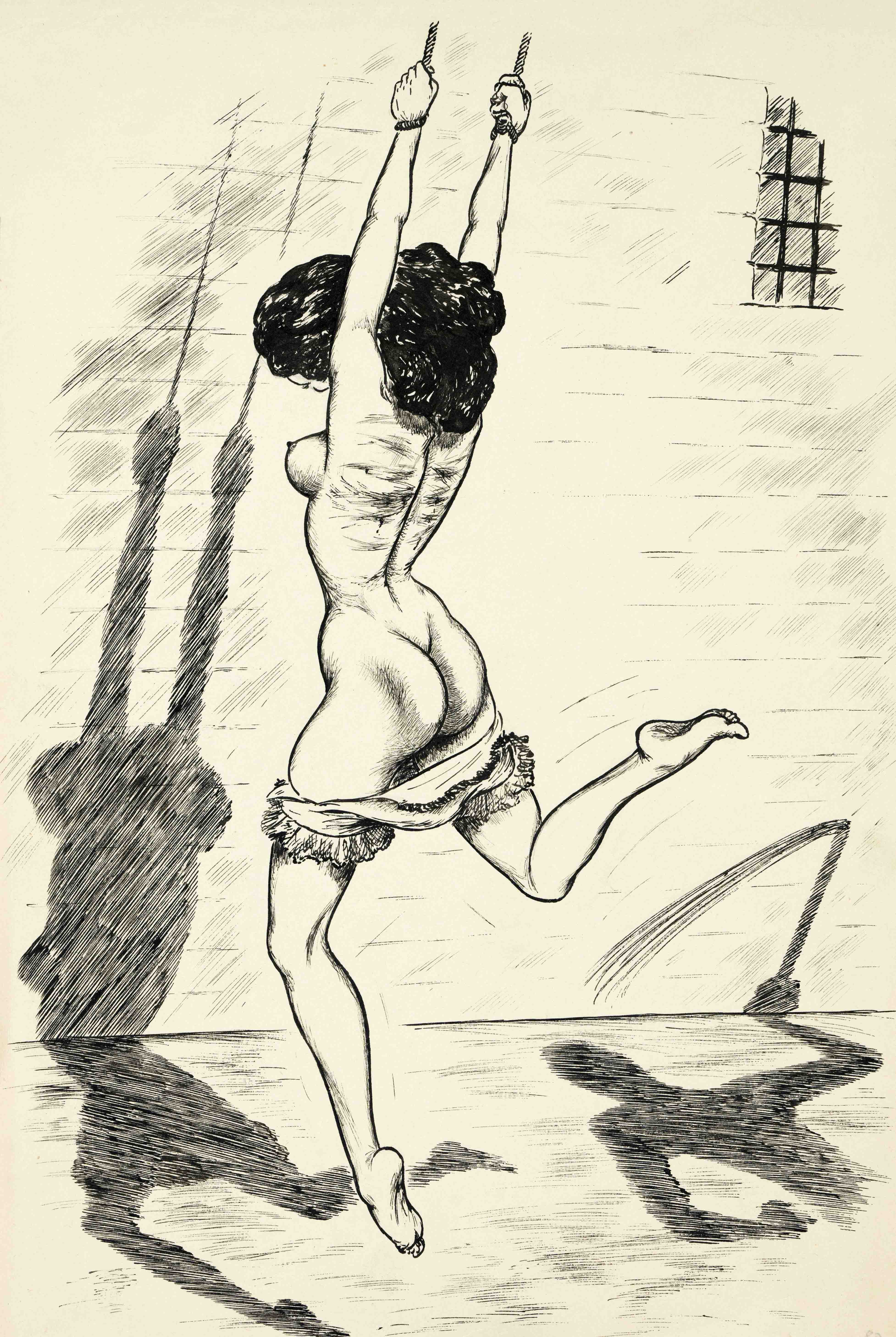 Erotica -- anonymous artist c. 1970, three explicitly erotic drawings with dominatrix and SM motifs, - Image 2 of 3