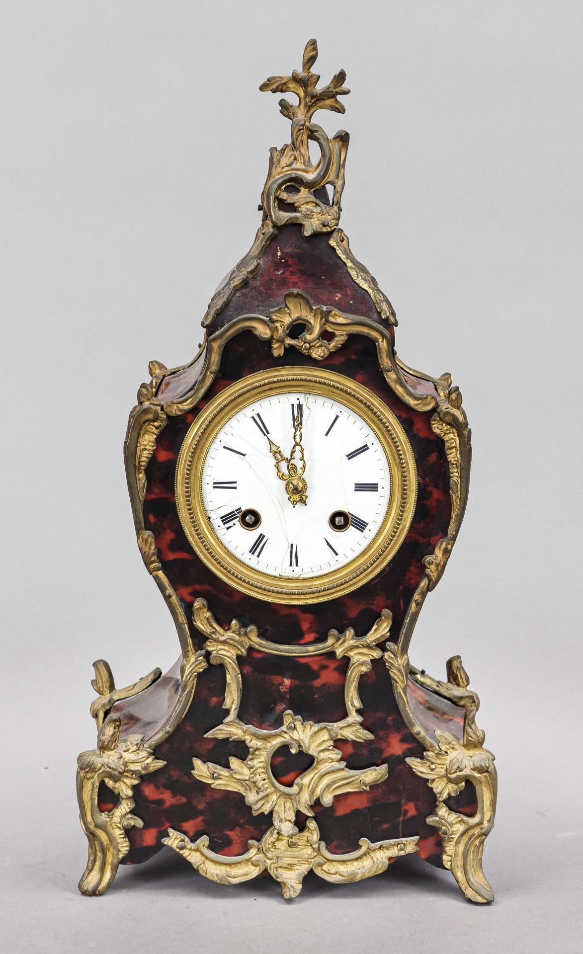 Rococo-style table clock, 1st half 19th century, floral, white cast-iron applications with