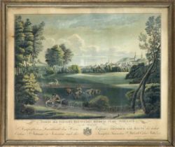 Thuringia -- Schleitz Castle, rare watercolor etching by Johann Babtist Hössel (active 1798-1824)