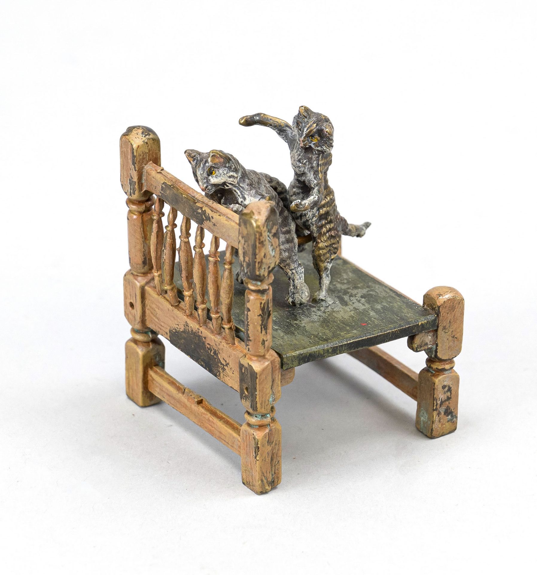 Small bronze in the style of Viennese bronzes, 20th century, two copulating cats on a chair,