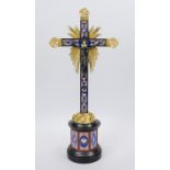 Crucifix with micromosaic, probably Italy, late 19th century, profiled black stone pedestal,
