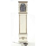 Rare longcase clock with moon phase and calendar. Louis XVI before or around 1800, painted white and