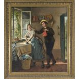 Unidentified, probably Düsseldorf genre painter of the 19th century, a young man surprises an