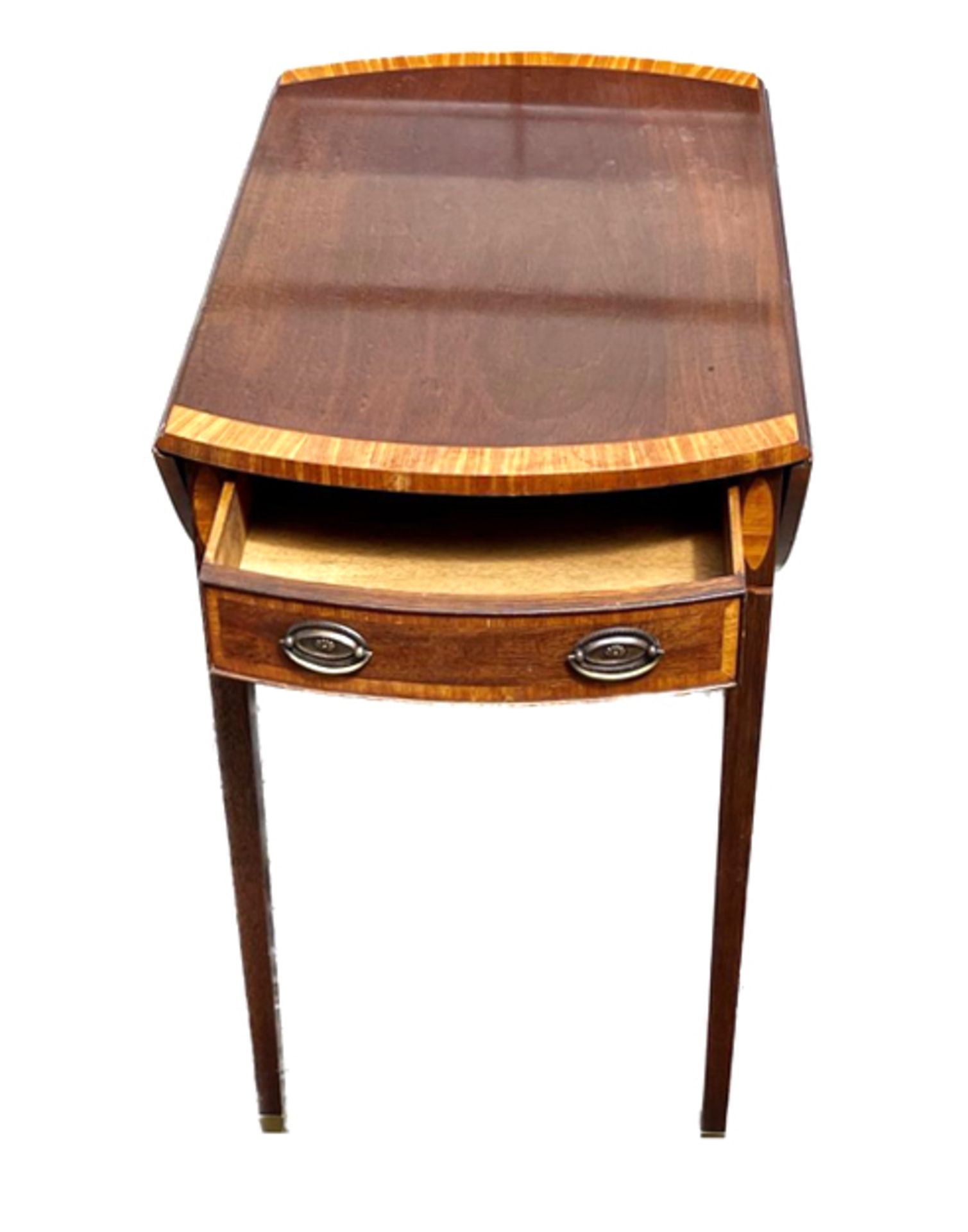 Table, England, c. 1920, rosewood and mahogany, one drawer, fold-out sides, h. 74, l. 72/100 cm.- - Image 2 of 2