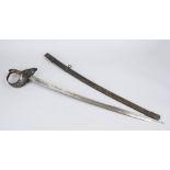 Sabre, mid-19th century, iron, blade slightly curved and double-edged in the front third, slightly