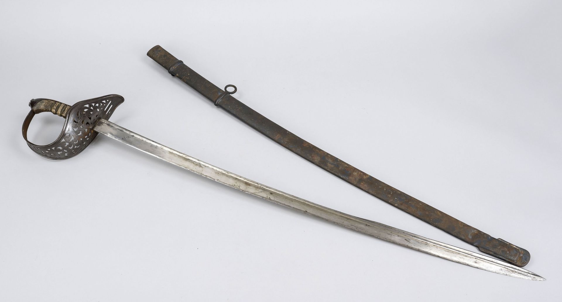 Sabre, mid-19th century, iron, blade slightly curved and double-edged in the front third, slightly