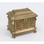 Historicist lidded box in the shape of a chest, 2nd half of the 19th century, bronze, all sides