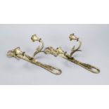 Pair of wall sconces, each with 2 flames, 19th/20th century, gold-bronzed brass. Curved sconce