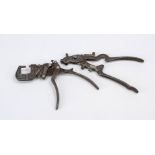 2 historic special pliers, late 19th/early 20th century, iron. One marked ''Constructor'', the other