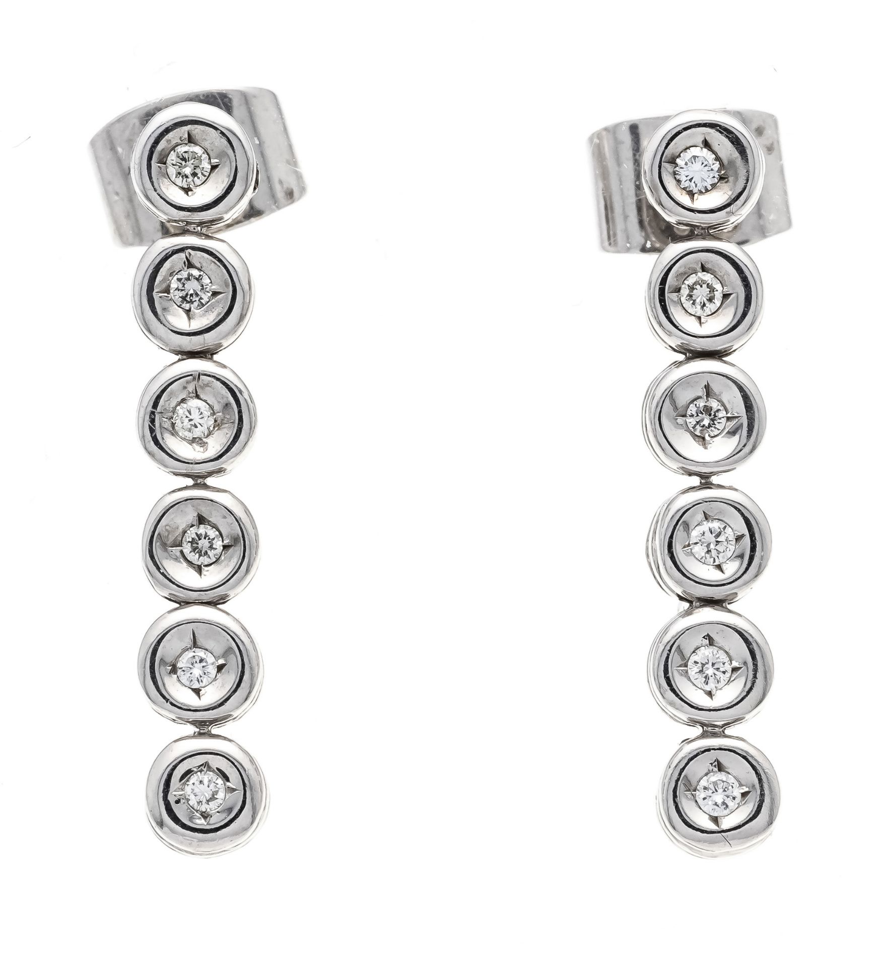 Brilliant stud earrings WG 585/000 with 12 brilliant-cut diamonds, total 0.05 ct W/VS-SI, l. 24