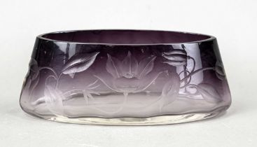 Oval bowl, Bohemia, Ludwig Moser & Söhne, Karlsbad, mark 1870-1918, boat shape, clear and violet