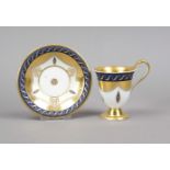 Cup and saucer, KPM Berlin, c. 1820s, painter's signature, bell-shaped cup with campanile handle and