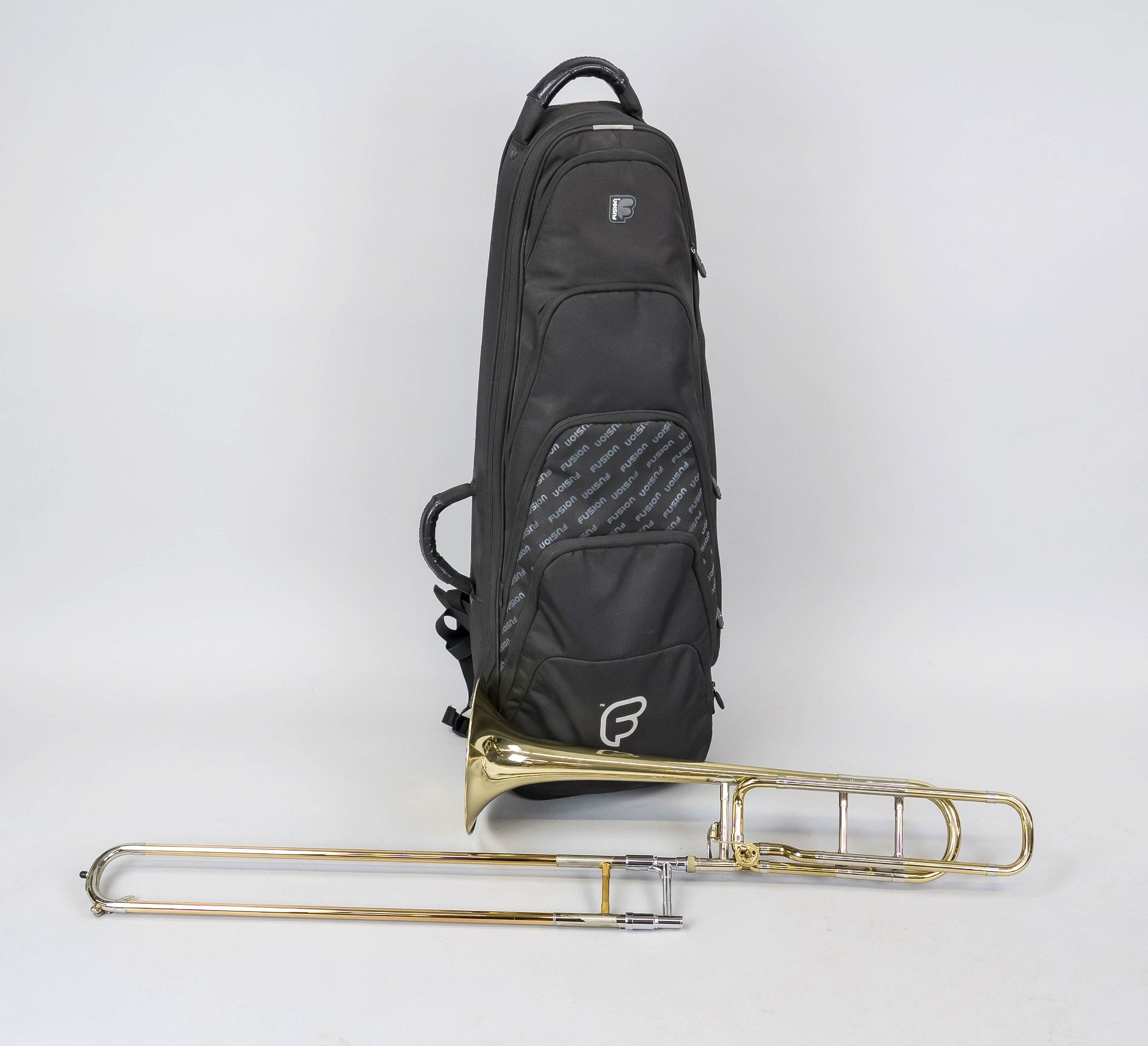Trombone with bag, USA, 20th century, marked ''Blessing USA'' on the funnel. Mouthpiece by Yamaha (