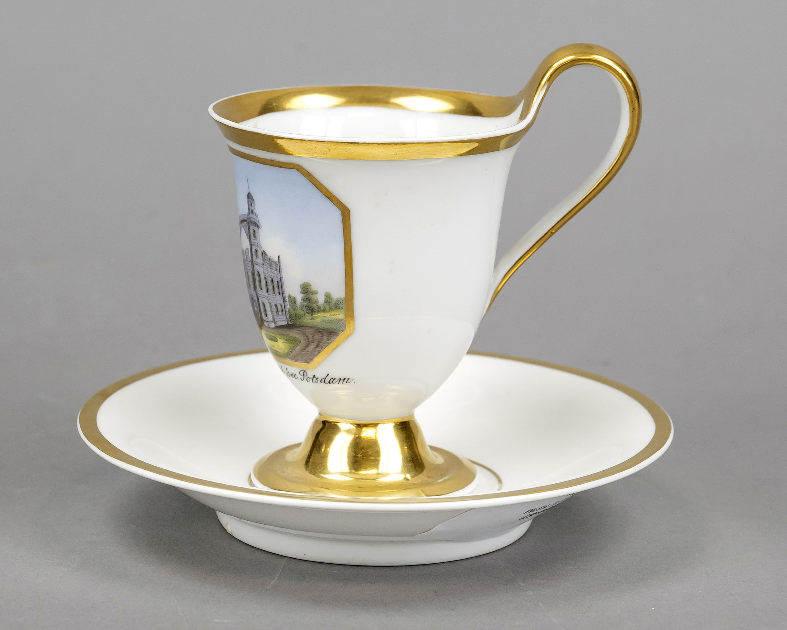 View cup with saucer, KPM Berlin, 1830s, 1st choice, painter's mark for 1823-1832, bell-shaped cup - Image 2 of 2
