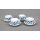 Four large coffee cups with saucer, Meissen, marks 1972-80, 2nd choice, New cut-out shape, onion