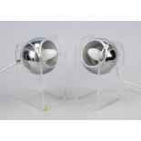 Pair of Space Age lamps, 1970s, similar to Insta Sensorette. Plexiglass body, each with a pivoting