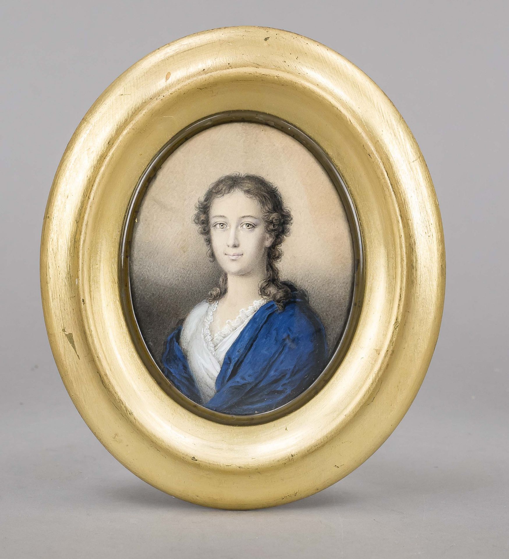 Miniature, 19th century, polychrome tempera painting (executed over a print?) on a bone plate,