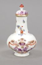 Flacon, Meissen, 18th century, of baluster form on a round base, domed cover with cone finial, the