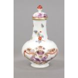 Flacon, Meissen, 18th century, of baluster form on a round base, domed cover with cone finial, the