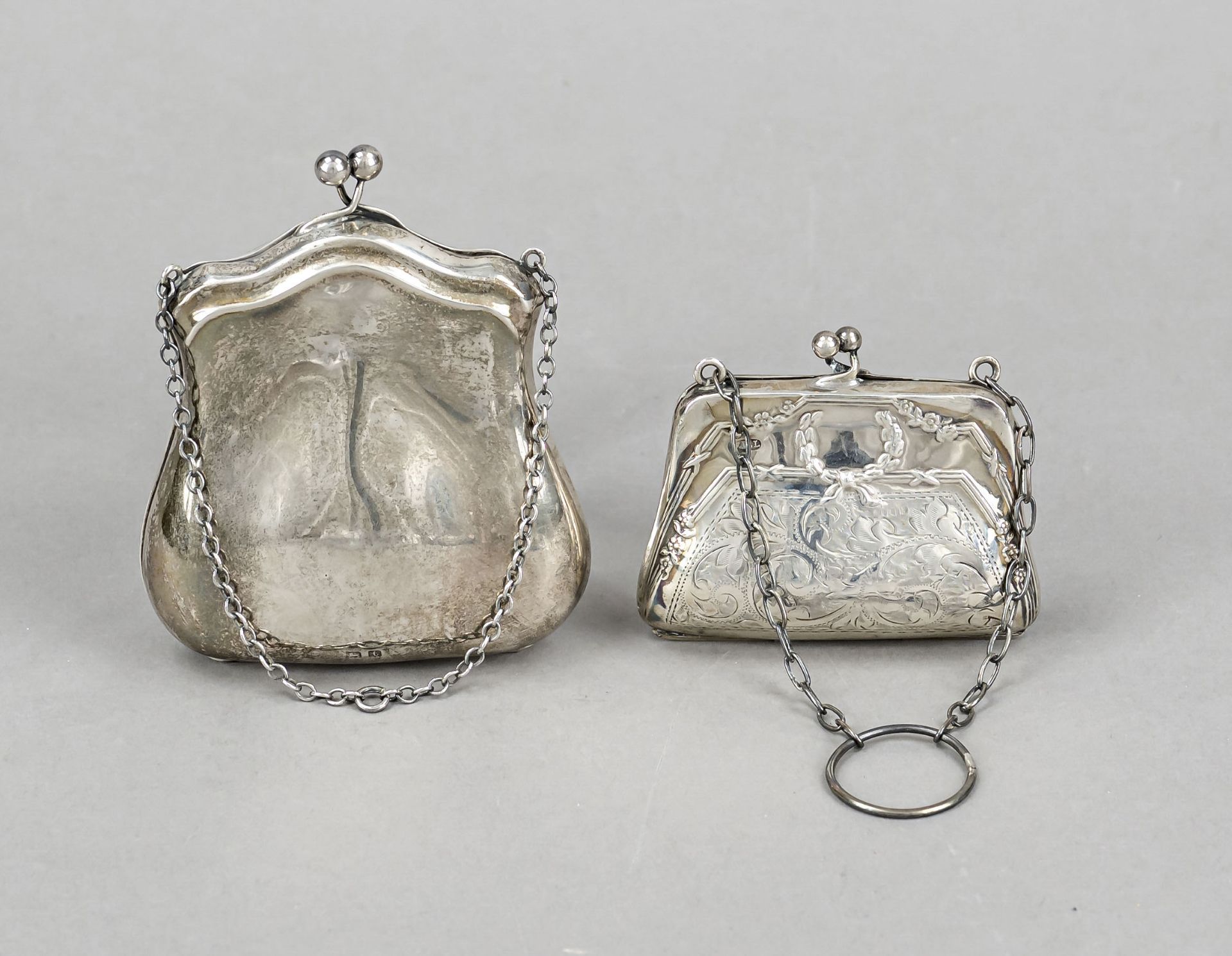 Two wallets, England, sterling silver 925/000, 1x 1918, maker's mark Henry Frederick Chadwick,