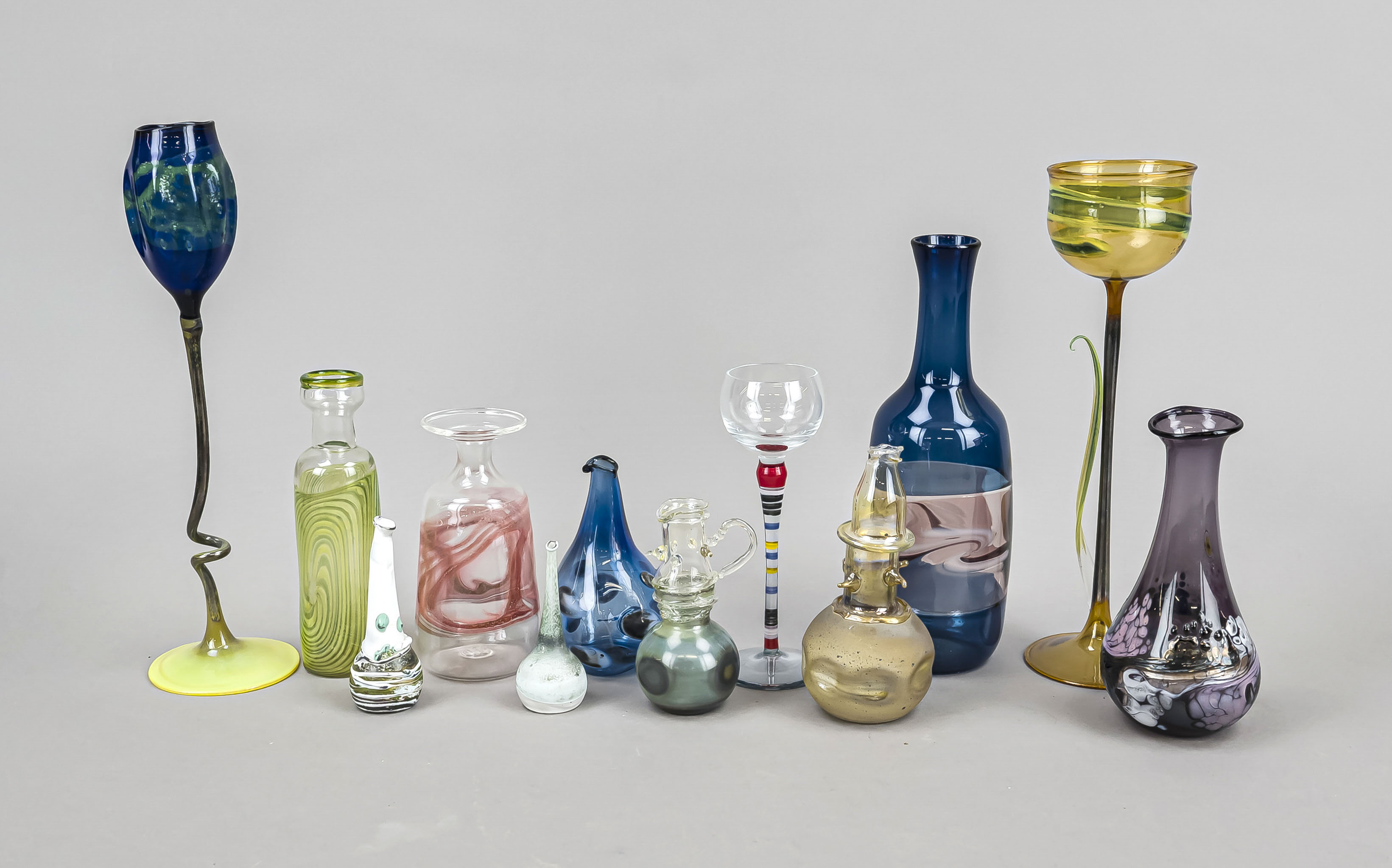 Mixed lot of twelve pieces of artist's glass, 2nd half 20th century, including Karl Schmid, vases,