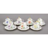 Seven bouillon cups / cream cups with lids and saucers, Meissen, marks after 1950, 1st and 2nd