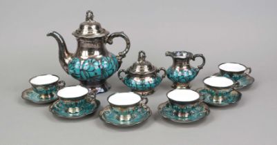 Mocha service for 6 persons, 15-piece, C.M. Hutschenreuther, Hohenberg/Bavaria, mark after 1949,
