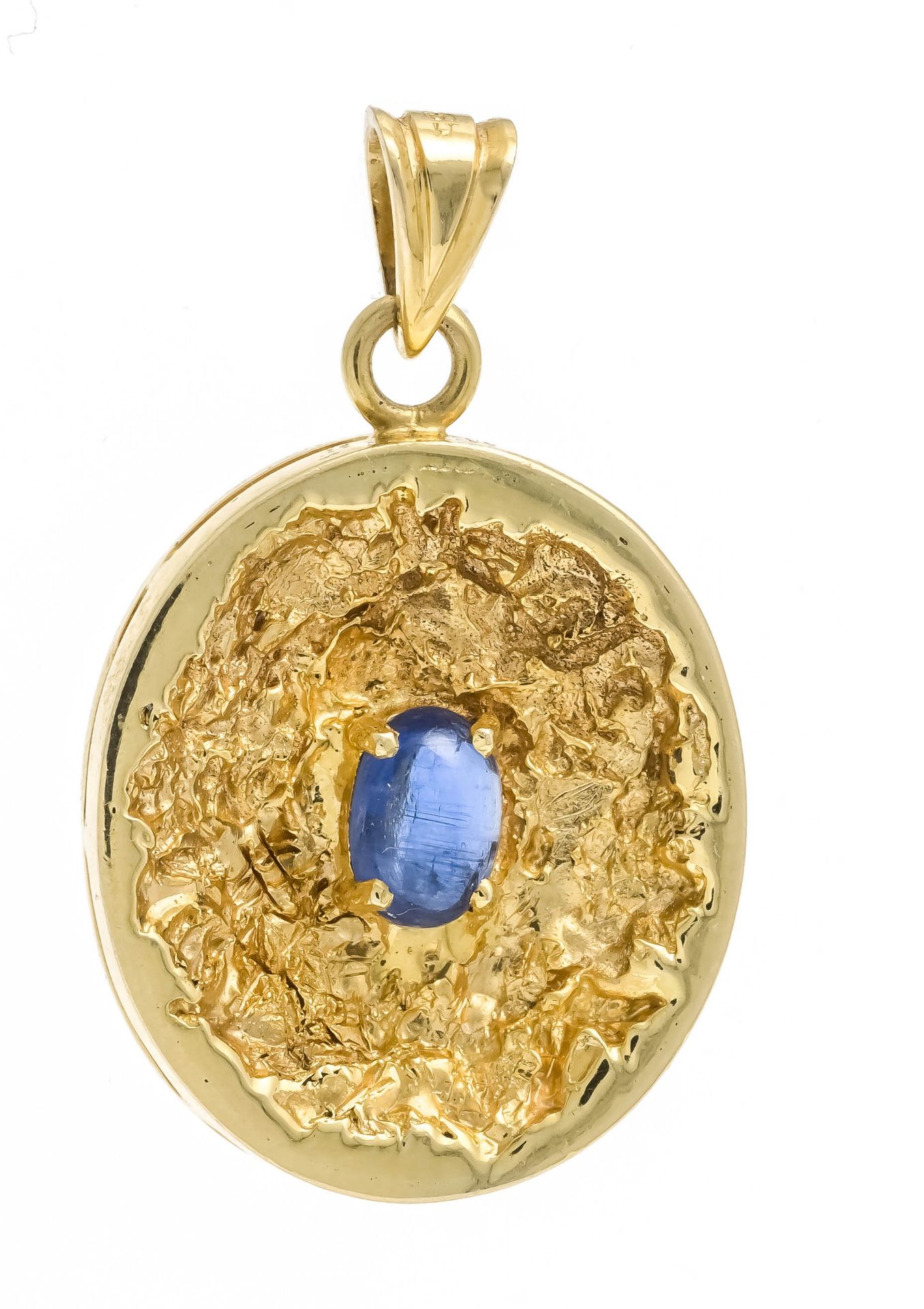 Sapphire pendant GG 585/000 with a naturalistic surface and an oval sapphire cabochon 6.6 x 4.9