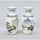 A pair of small vases with landscape decoration, China Republic period. Both with iron-red stamp