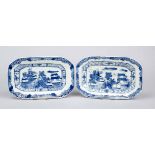 Pair of bowls, Asia (China?), probably 19th century, cobalt blue landscape decoration, each 24.5 x