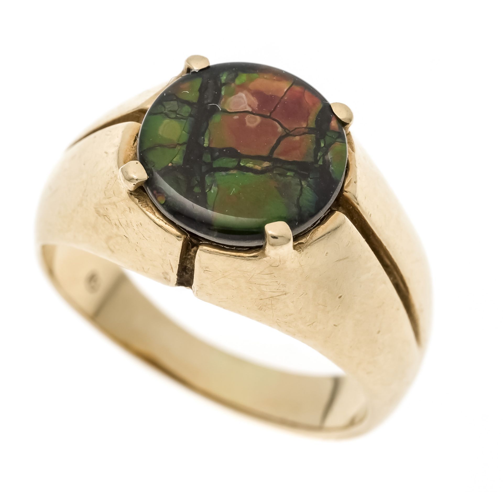 Ammolite ring GG 750/000 with a round ammolite doublet 10 mm, RG 54, 6.7 g