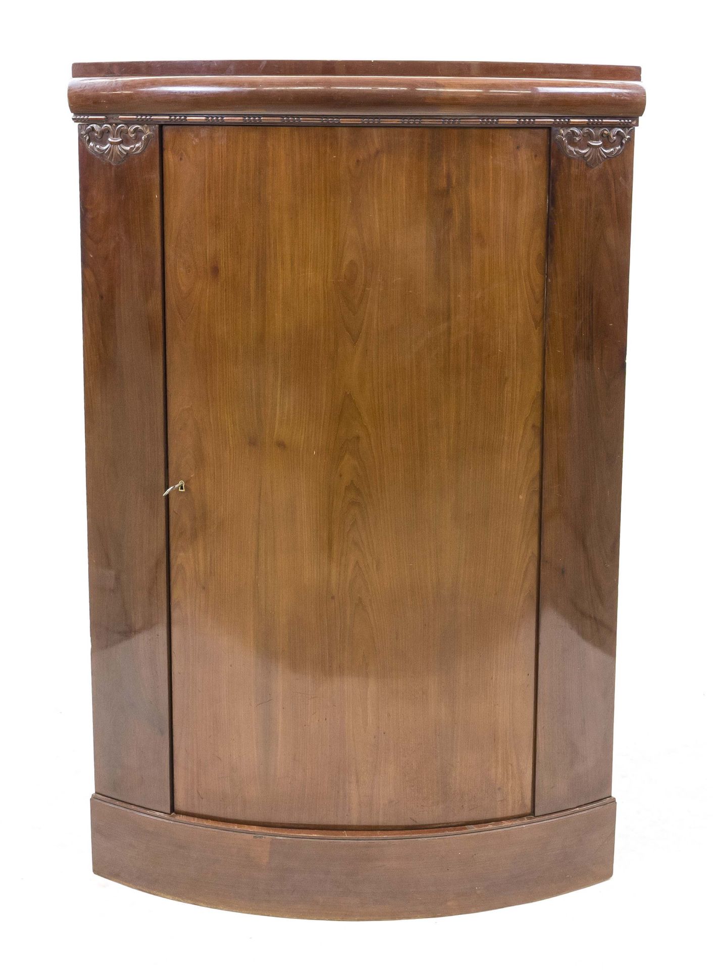 Danish corner cupboard in Biedermeier style around 1900, mahogany, 1-door body, 147 x 90 x 60 cm
